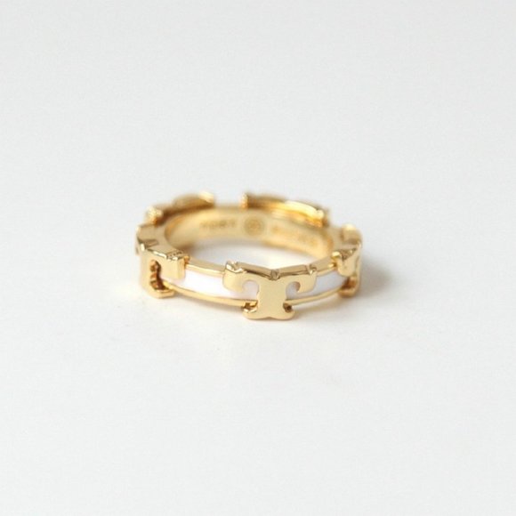 Tory Burch Gold/ Ivory Serif T Enameled Stackable - Picture 1 of 7